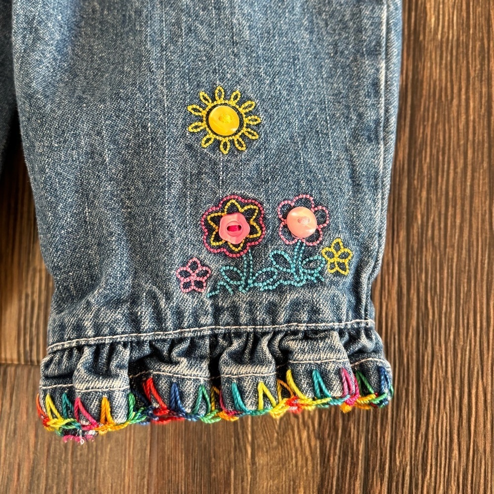 Vtg 2002 Sesame Street Jeans Size 6/9 Months Blue Rainbow Thread Hems Flowers - Picture 9 of 9